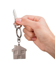 Poster - Hand Holding Metal House Key on white background