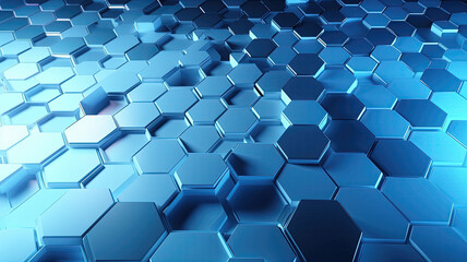 Abstract blue neon hexagons shape and lines with science concept background. Generative AI