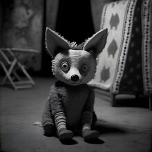 Vintage Photographs From The 1950s It A Vintage Toy Fox Spooky Strange Blackandwhite Photograph Dramatic Lighting 