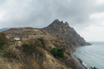 Wall Mural - View of the crest of the coastal ridge Karagach in spring. Karadag Reserve. Crimea