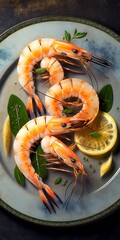 Wall Mural - Close-up of a dish of gourmet shrimp Generative AI