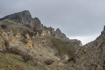 Wall Mural - Rocks in Dead city. Khoba-Tele Ridge of Karadag Reserve in spring. Crimea