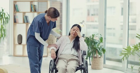 Poster - Stress, wheelchair or nurse talking to sad woman of medical report results or bad news of rehabilitation. Health consultation with a doctor speaking or explaining to person with disability