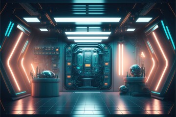 Wall Mural - abstract in futuristic interior architecture of spaceship with power generative technology. concept 