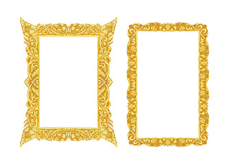 Wall Mural - old decorative gold frame - handmade, engraved isolated on white background with clipping path included.