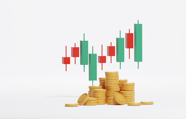 Wall Mural - Candlestick charts, graphs and coins, buying and selling, stock market