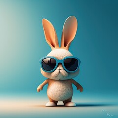 Wall Mural - Cute Cartoon Bunny with Sunglasses (Generative AI)