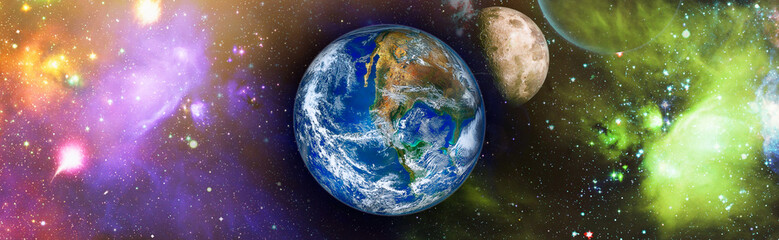 Wall Mural - earth from space. earth globe with stars and nebula background. earth, galaxy and sun from space. bl
