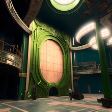 This Is A Grand Hall NO PEOPLE Art Nouveau Organic Alphonse Mucha Style Grand Hall Made Of Emeralds 2 Cream Gold And Rust And Palette 2 Insane Details Extremely Creative Raytracing Global 