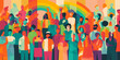 Pride parade: An illustration of a parade with people waving rainbow flags, wearing colorful clothing, and celebrating the spirit of Pride Month. Generative AI.