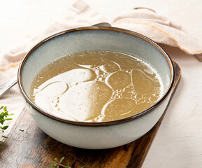Wall Mural - Broth in Bowl, healthy food, top view, copy space
