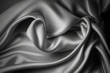 ai generated beautiful elegant silver soft silk satin fabric background with waves and folds
