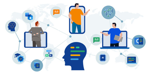 Wall Mural - Connected people smart artificial intelligence future human code icon illustration