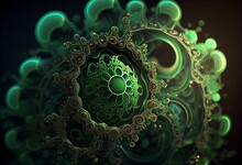3D Rendering Abstract Green Fractal Light Background. Generative AI