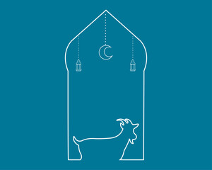 Wall Mural - Eid Al Adha Line Art With Lantern And Goat