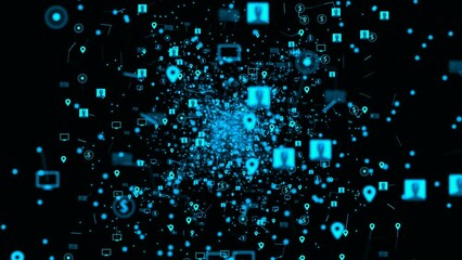 Wall Mural - plexus with hud elements. abstract background with figure . 4k