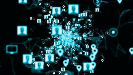 Wall Mural - plexus with hud elements. abstract background with figure . 4k
