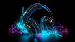 © Budairomi - Neon glowing headphones electro house music cover album