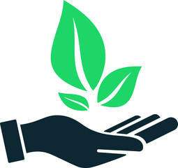 The green leaves icon in the hand as the concept of environmental conservation