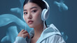 © buritora - ヘッドホンで音楽を聴くアジア人女性（DJ・ミュージシャン・Generative AI）