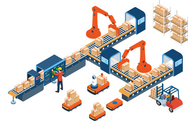 automated warehouse robots and Smart warehouse technology concept with Warehouse Automation System and Autonomous robot transportation in warehouses.