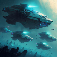 Wall Mural - Alien ship hovering motionless in the air. Unidentified flying object, alien invasion, extraterrestrial life, space travel ,made with Generative AI