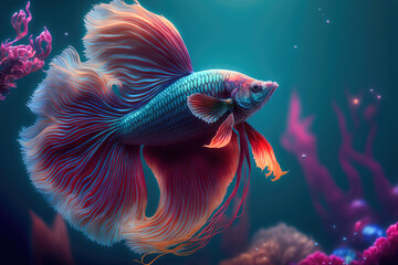 Colorful beta fish underwater environment ,made with Generative AI