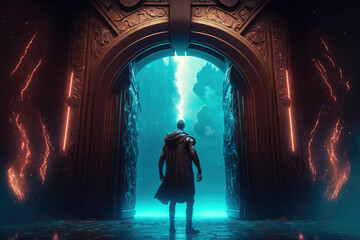Wall Mural - A giant gate to heaven with wonderful sky, fantasy art ,made with Generative AI