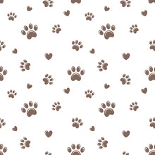 Brown Dog Paws And Hearts Seamless Vector Pattern