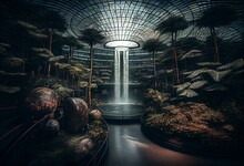 Singapore Changi airport waterfall attraction. Generative AI
