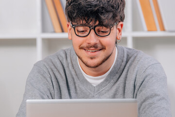 Canvas Print - student working with computer or laptop