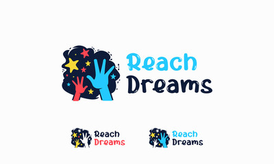 Wall Mural - reaching star fun logo, online learning logo designs vector, kids dream logo, reach dreams logo