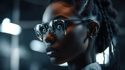 stylish African American Women wearing eyeglasses. cool modern eyewear futuristic style attractive look. Generative AI