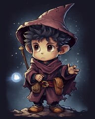 Wall Mural - Fantasy RPG cute mage illustration, created with generative ai