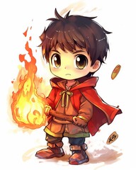 Sticker - Fantasy RPG cute fire mage illustration, created with generative ai