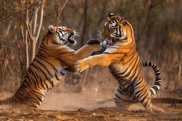 Wall Mural - two tigers fighting