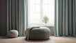 © VERTEX SPACE - ottoman stool fabric texture sit near wondow morning light home interior design concept,image ai generate