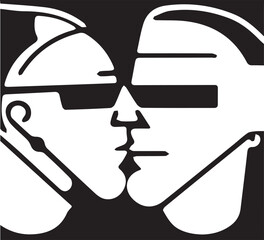 Sticker - Vector illustration of two faces on a black background