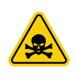 Poisons sign. Warning sign poisonous substances. Yellow triangle sign with skull and crossbones icon. Danger of poisoning by toxic substances. Dangerous area.