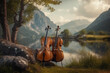 cello musical instruments in a beautiful landscape Generative AI