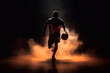 Silhouette of a Man Playing Basketball with Orange Backlight, Generative AI