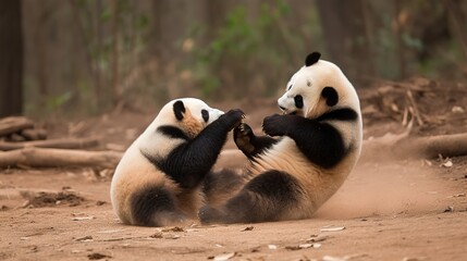 Playful Panda Duo in Action