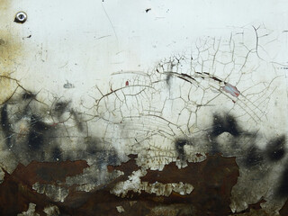 Canvas Print - old white car with stain of rust and crack of color