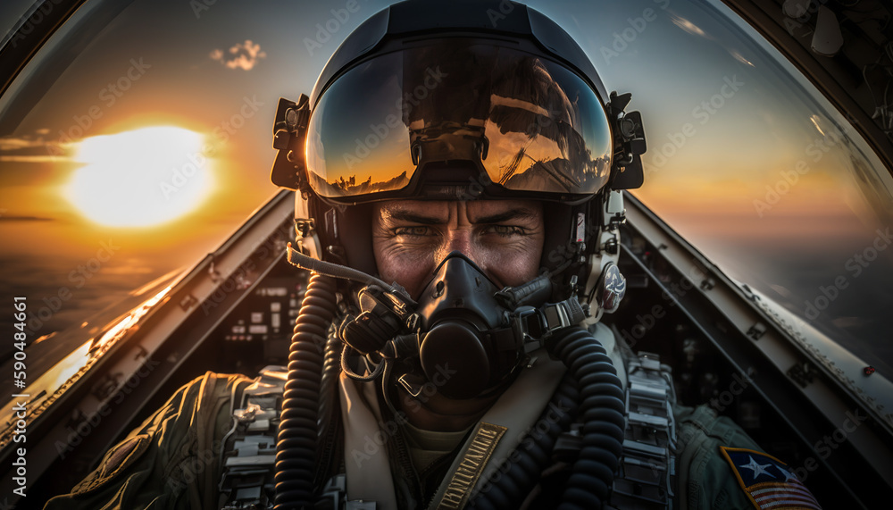 Jet Fighter pilot, Cockpit view, Sunlight, Generative AI
