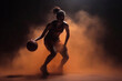 Silhouette of a Woman Playing Basketball with Backlight, Generative AI