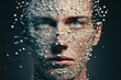 canvas print picture - Universal image of a man disintegrating into particles, cybersecurity, privacy rights, Generative AI