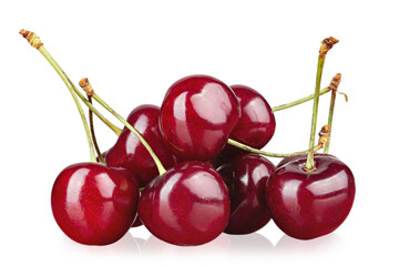 Canvas Print - Lots of ripe red cherries. Isolated on white background.