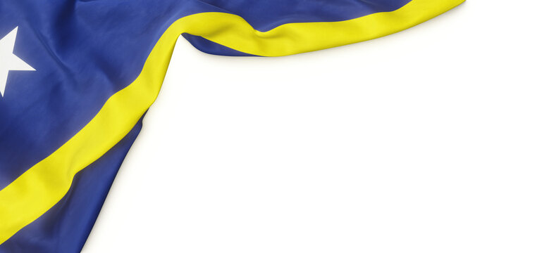 Banner with flag of Curaçao over transparent background. 3D rendering