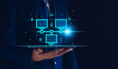 Wall Mural - smart data exchange technology, data transfer, cloud network connects to internet server of business