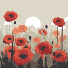 Background With Red Poppy Flowers Created With Generative AI Technology